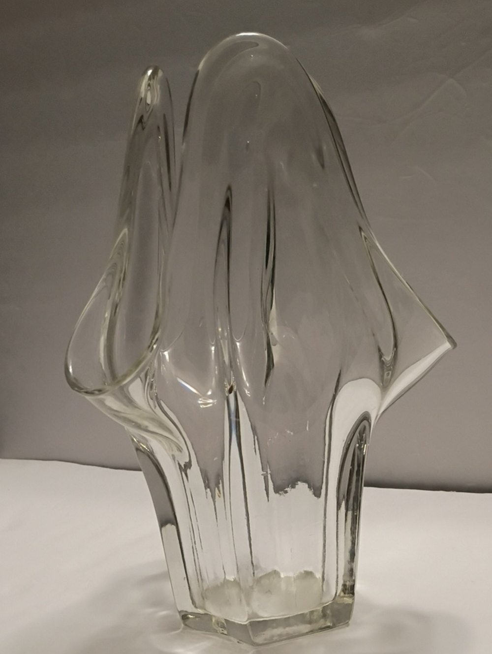 Murano Swung Clear Hand-Blown Art Glass Vase Large MCM Estate